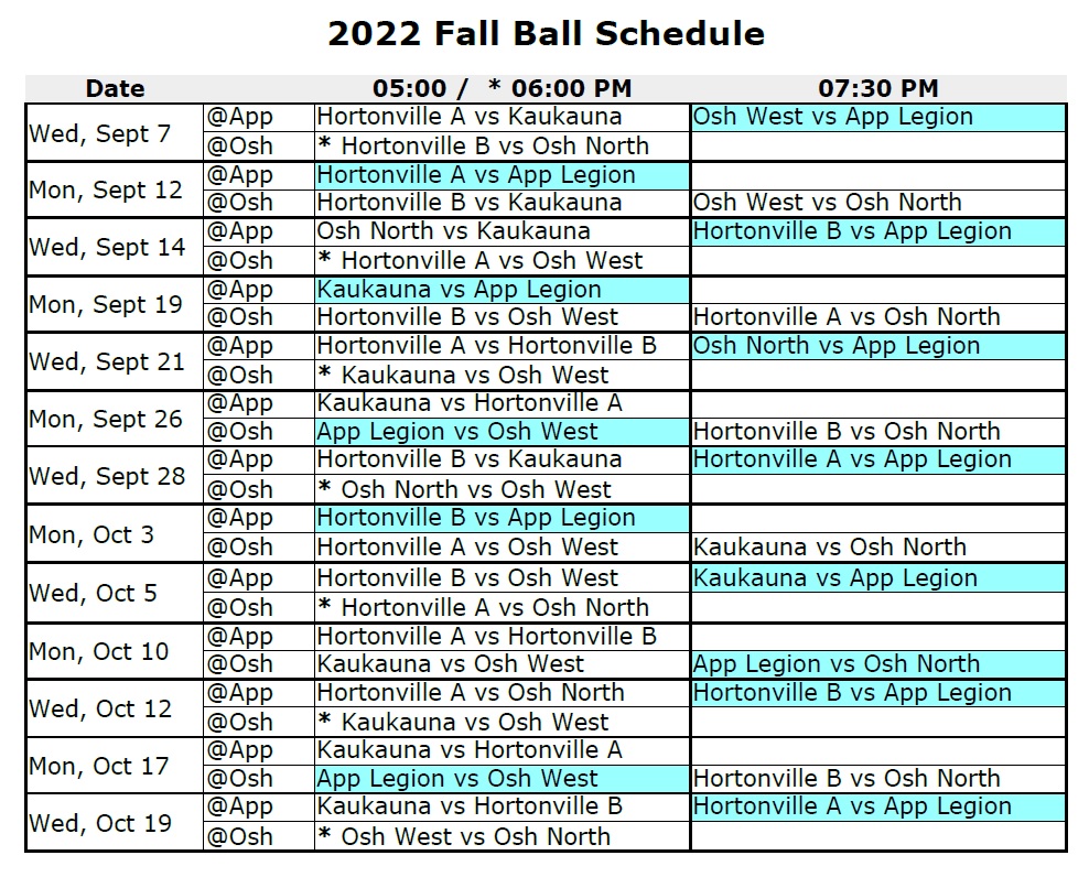 Appleton Legion Baseball Schedule